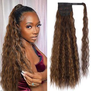 Long Corn Wave Ponytail Extension Magic Paste Heat Resistant Wavy Synthetic Wrap